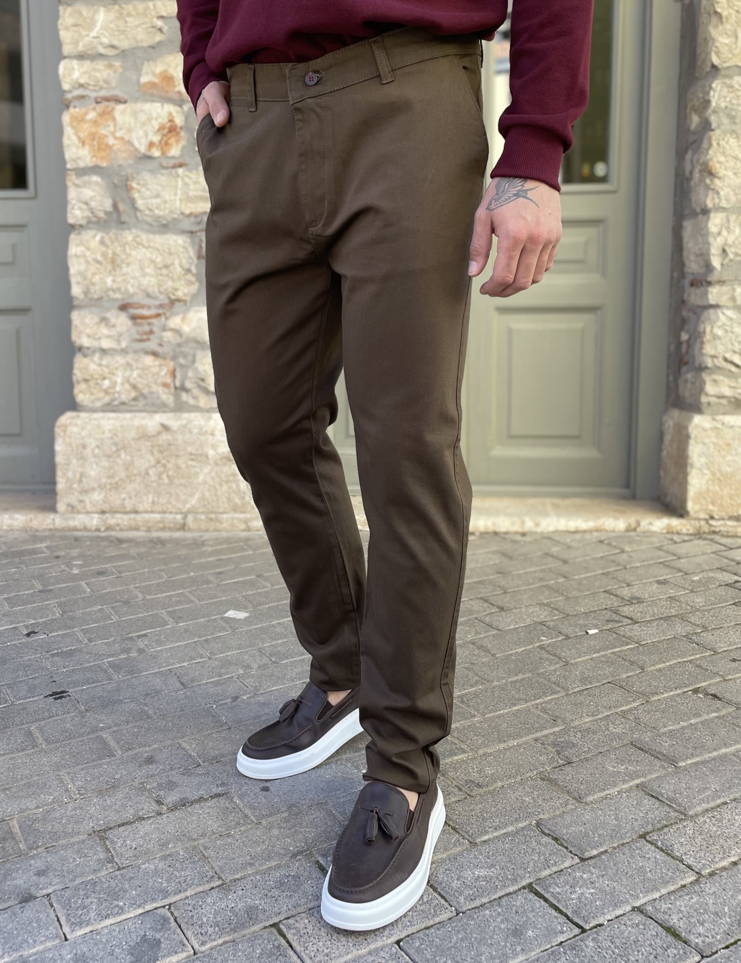 Dynamo ανδρικό καφέ παντελόνι υφασμάτινο Chinos D1316K